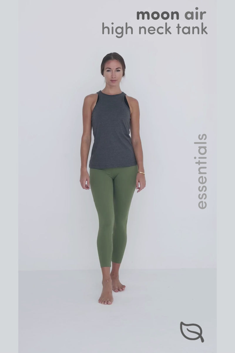 W Moon High-Neck Racerback Tank- Moss Heather